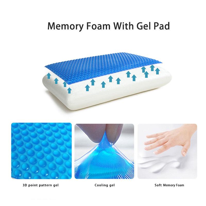 FrostCool Gel Memory Foam Pillow with gel-pod technology and washable cover, providing cooling comfort, customized support, and hypoallergenic protection for all sleep positions